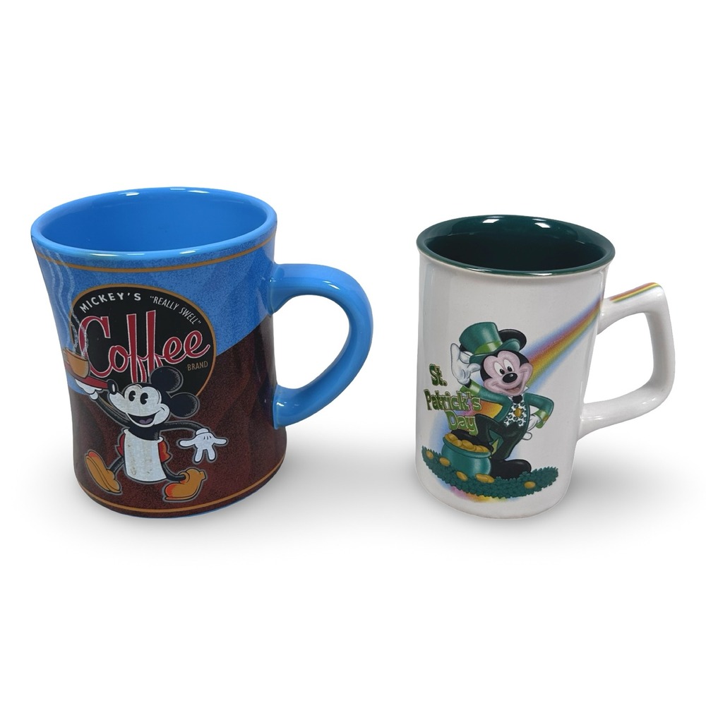 Disney Mickey Mouse Coffee Mug Lot St‎ Patricks Day Rainbow & Really Swell Blue